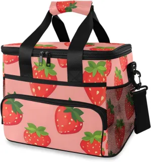 Strawberry Berry Red Fruit Cooler Bag Insulated Cooler Soft Sided Cooler 24 Can Portable Picnic Bag Large Leakproof Lunch Bag Box for Beach Grocery Camping Travel Car Men Women