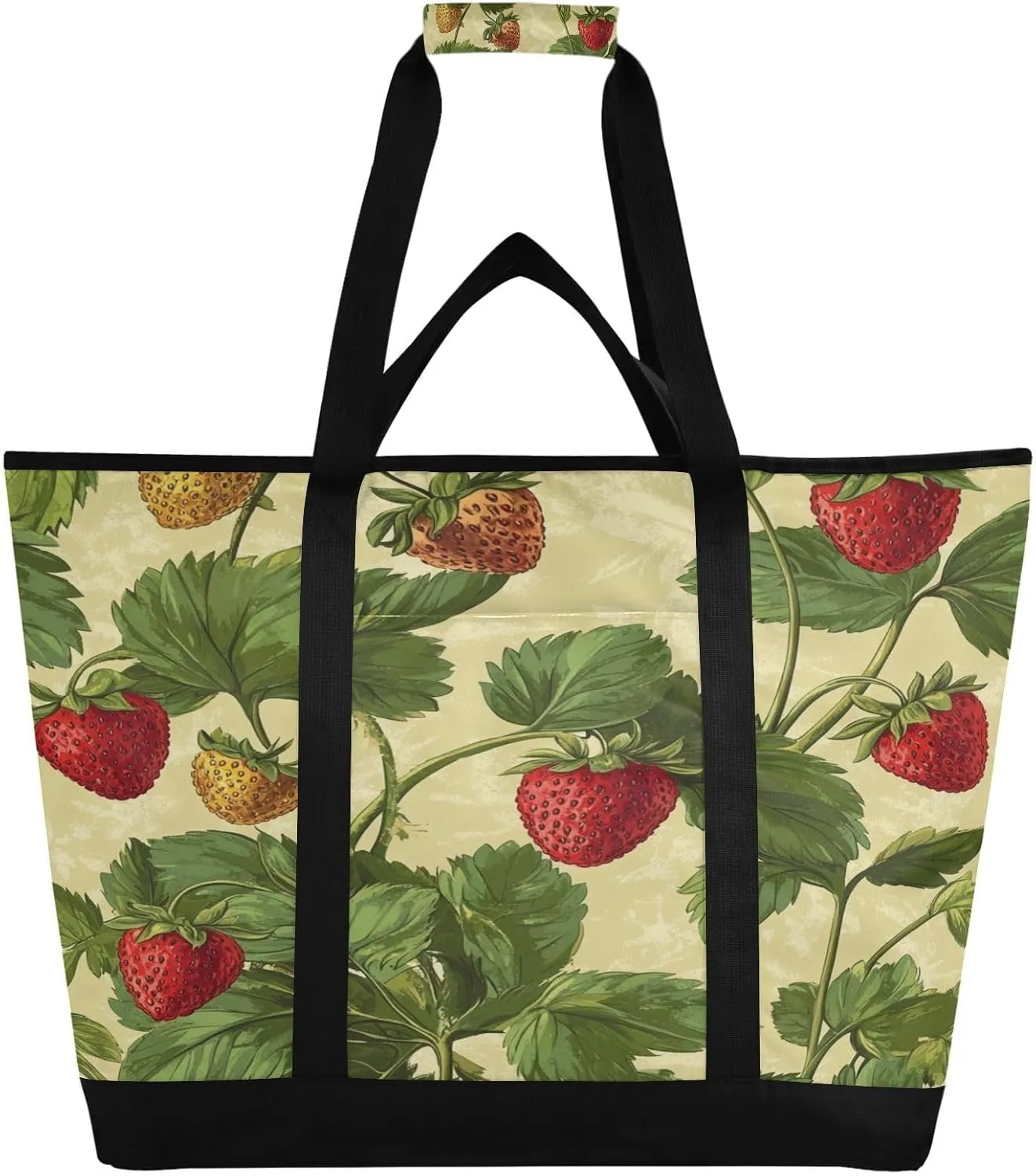 Strawberry Reusable Insulated Lunchbox Cooler Bag, Leakproof Kitchen Grocery Bag Collapsible Portable Cooler Tote Bag for Picnic, Camping, Office, Travel