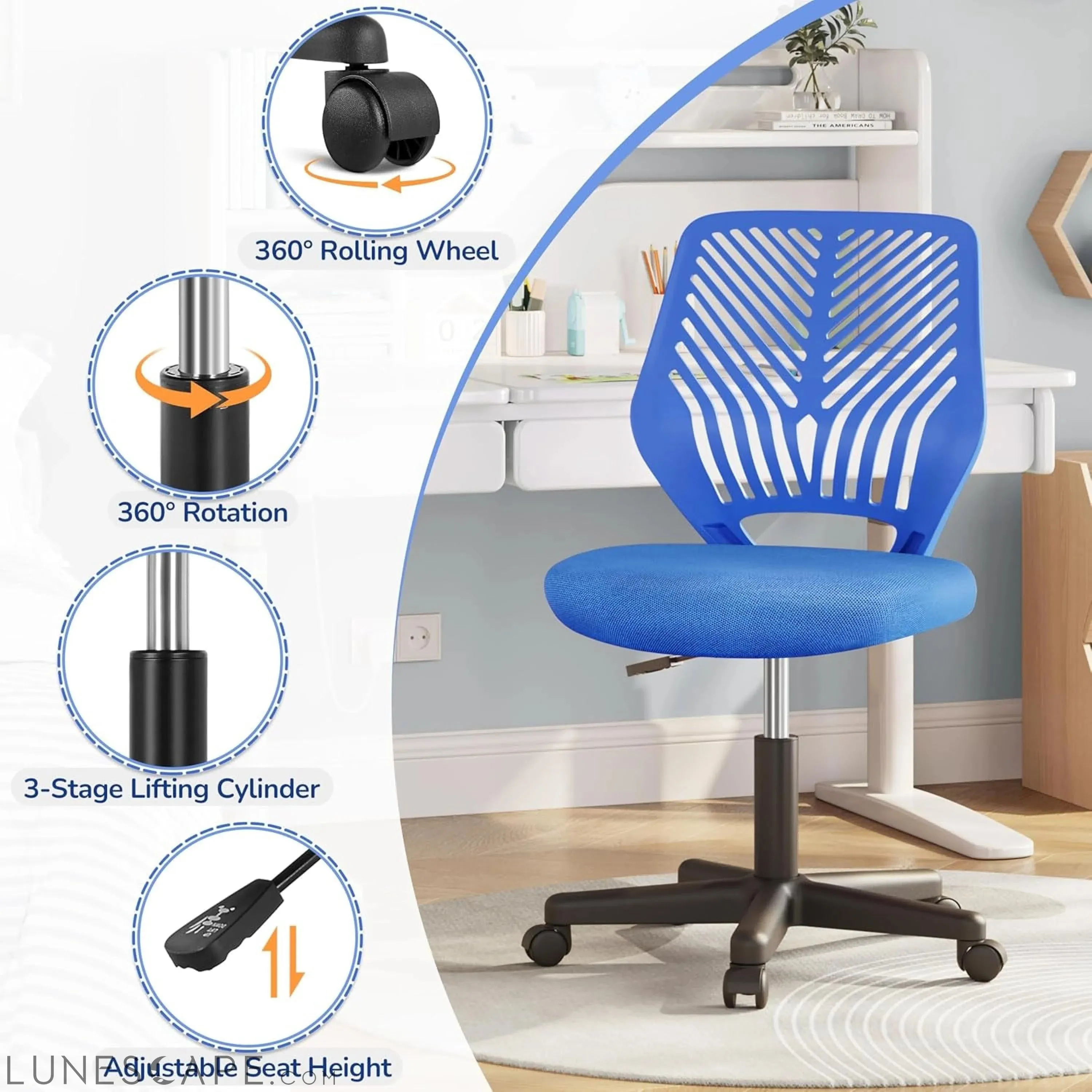 Students Desk Chair Low-Back Armless Study Chair Swivel Task Chair