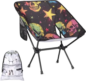 Sugar Color Skull Camping Chair Color Stars Lightweight Folding Chair Portable Compact for Outdoor, Travel, Beach, Hiking Backpacking