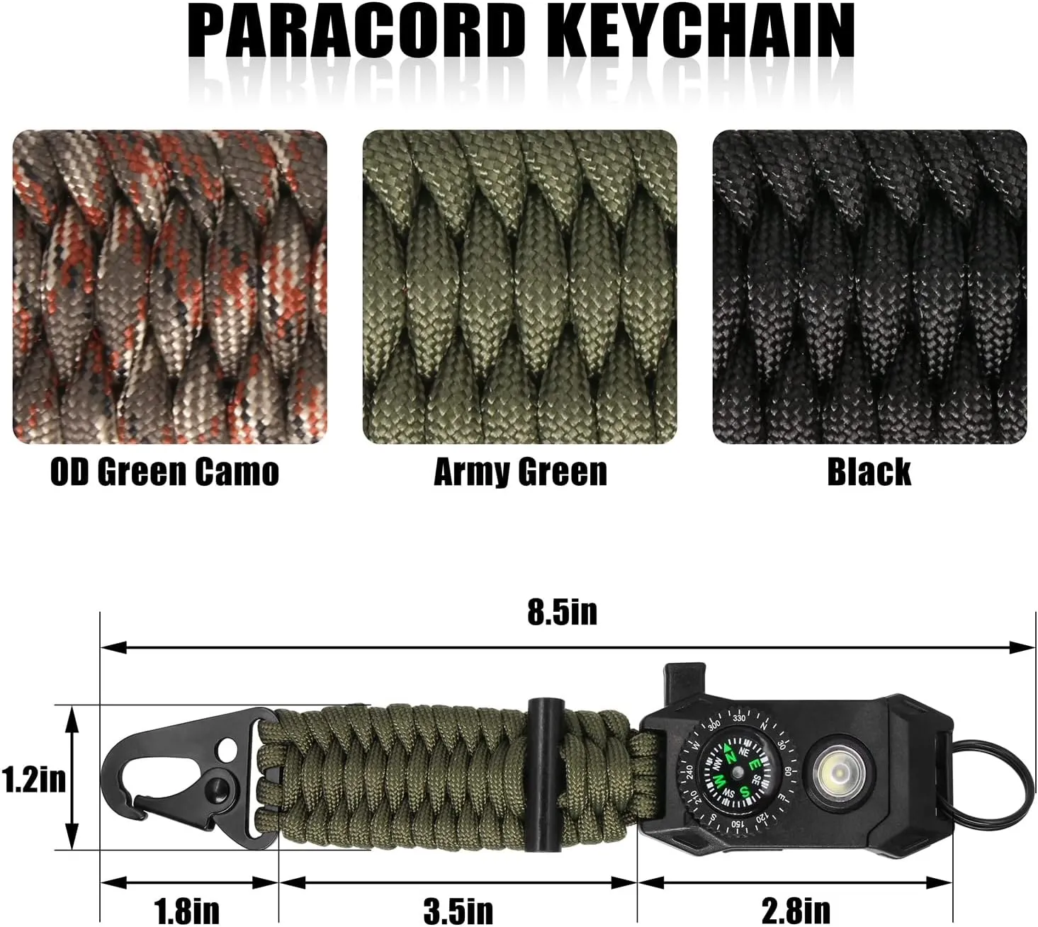 SummitSeeker Gear Tactical 9-in-1 Paracord Keychain: Military-Grade Survival Rope Lanyard with Carabiner