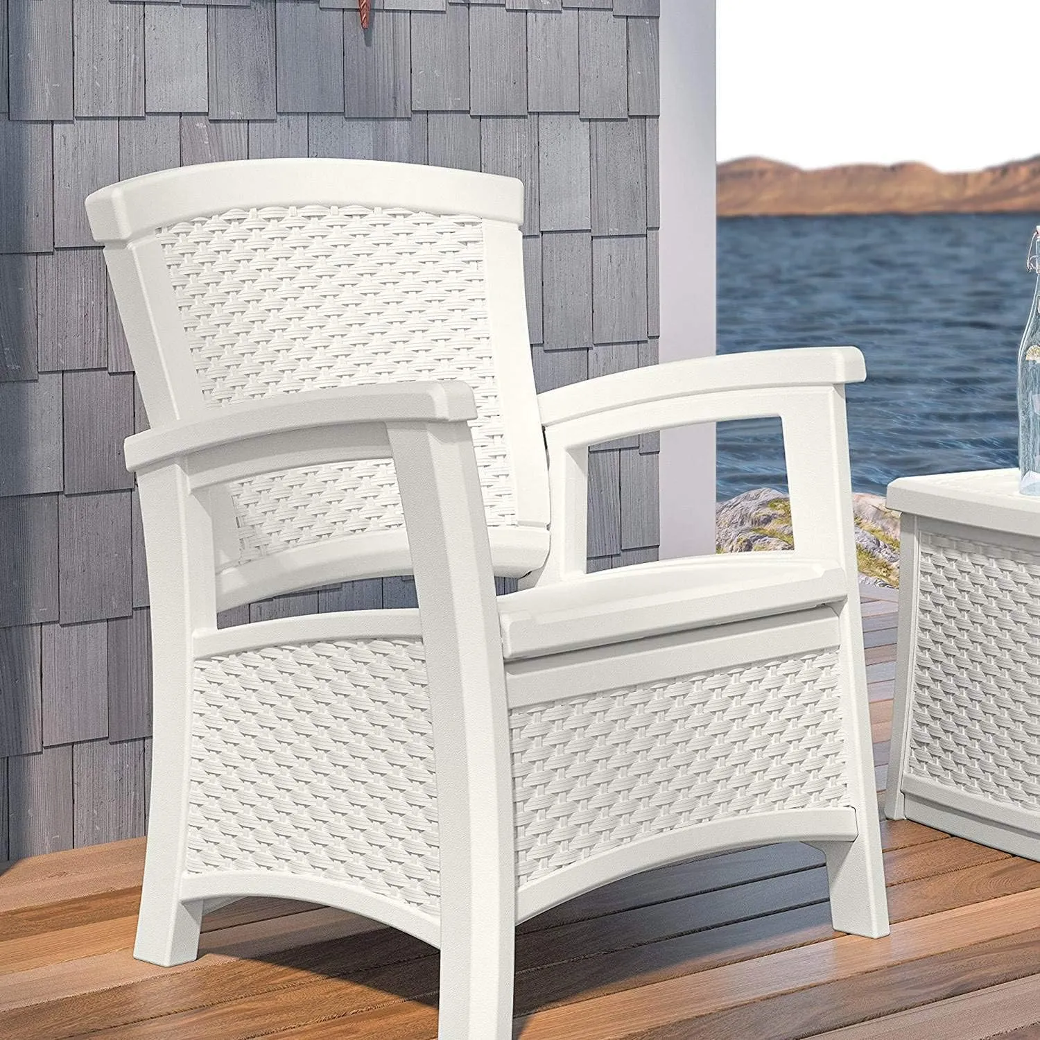 Suncast Elements Club Chair with Storage - Lightweight, Resin, All-Weather Chair - Built-in Storage for up to 11 lbs. - White
