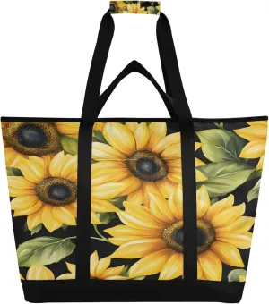 Sunflower Reusable Insulated Cooler Bag with Ice Pack Compartment - Large 126L Waterproof Thermal Grocery Tote for Picnic Beach Camping Lunch Storage