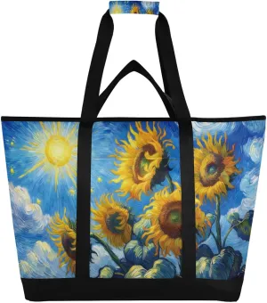Sunflowers Oil Painting Reusable Insulated Lunchbox Cooler Bag, Leakproof Kitchen Grocery Bag Collapsible Portable Cooler Tote Bag for Picnic, Camping, Office, Travel