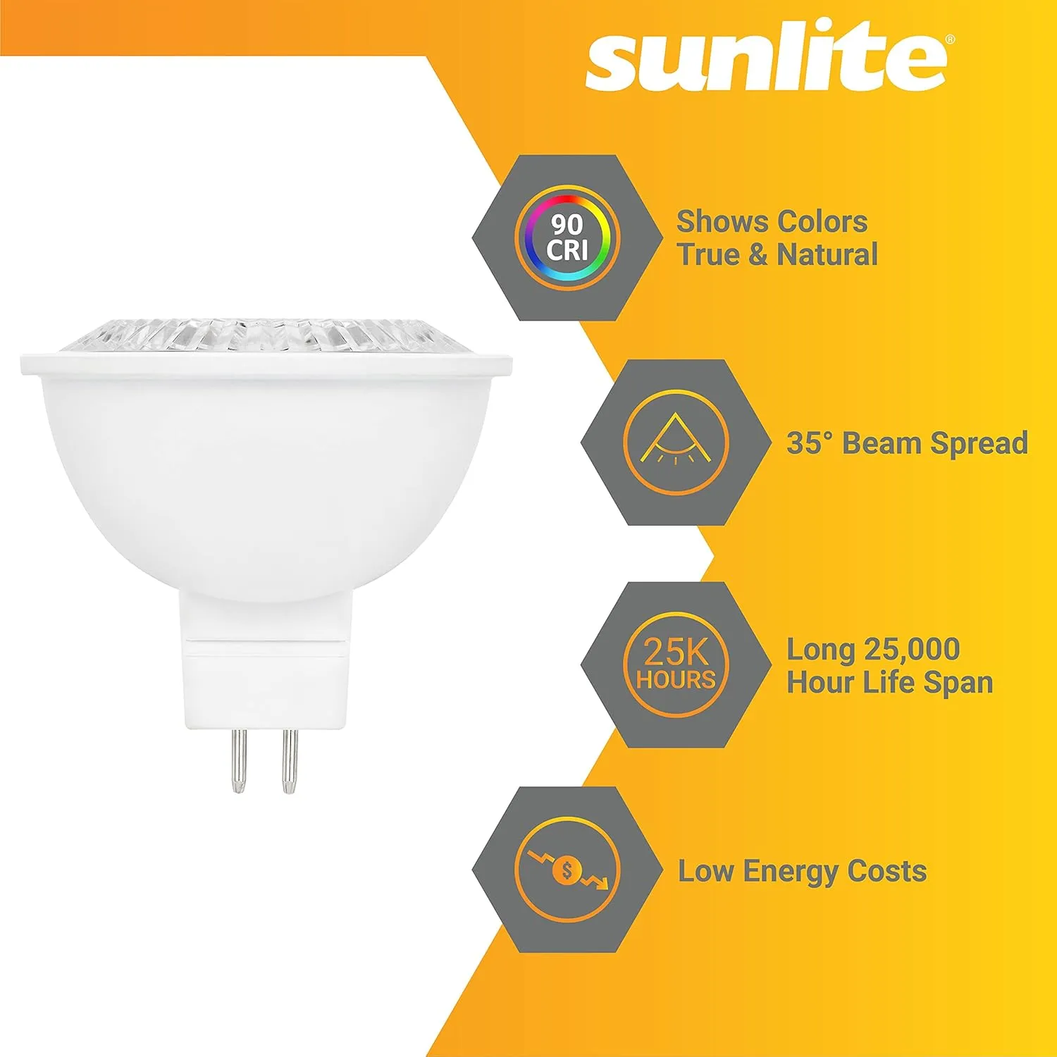 Sunlite LED MR16 Reflector Spotlight Bulb, 7 Watts (50W Equivalent) 12V, 500 Lumens, 90 CRI, GU5.3 Bi-Pin Base, Dimmable, Title-20 Compliant, UL Listed, 2700K Soft White, 6 Pack