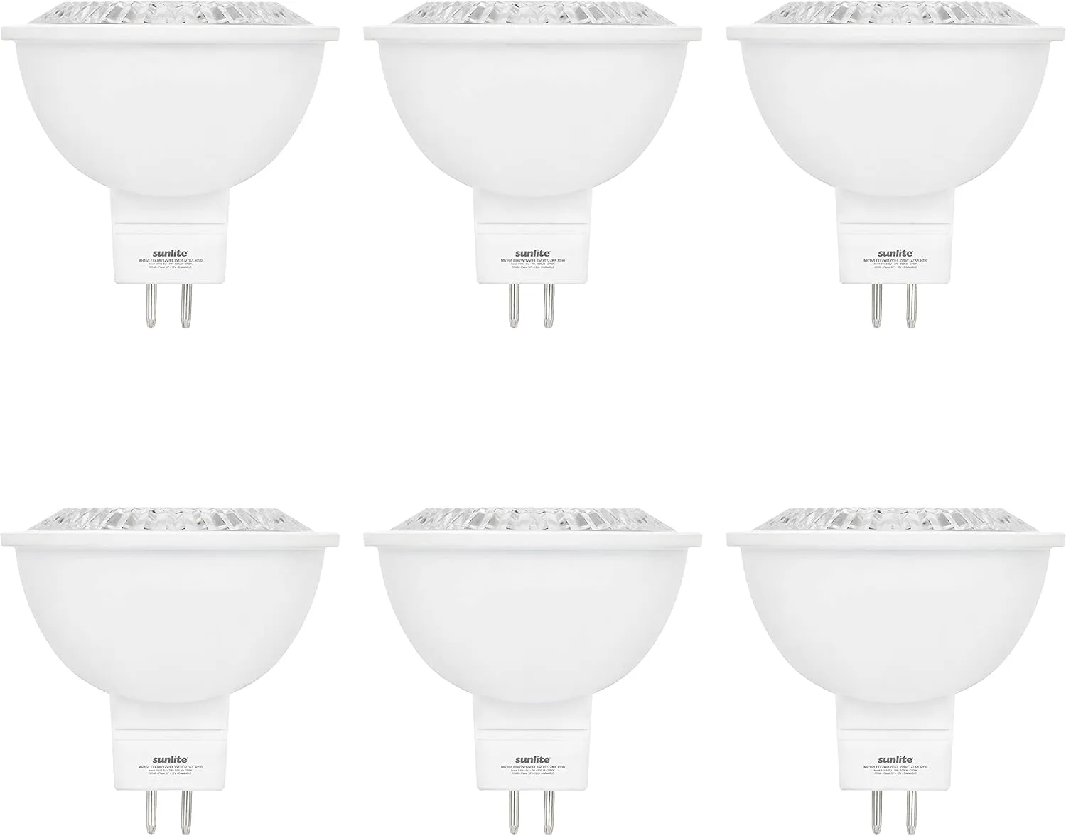 Sunlite LED MR16 Reflector Spotlight Bulb, 7 Watts (50W Equivalent) 12V, 500 Lumens, 90 CRI, GU5.3 Bi-Pin Base, Dimmable, Title-20 Compliant, UL Listed, 2700K Soft White, 6 Pack