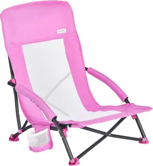 SUNNYFEEL Low Folding Beach Chair for Adults, Portable Lightweight Sling Beach Camping Chairs with Cup Holder, Armrest,Foldable Camp Lawn Chair for Outdoor Sand Concert Travel Sport Events,300LBS