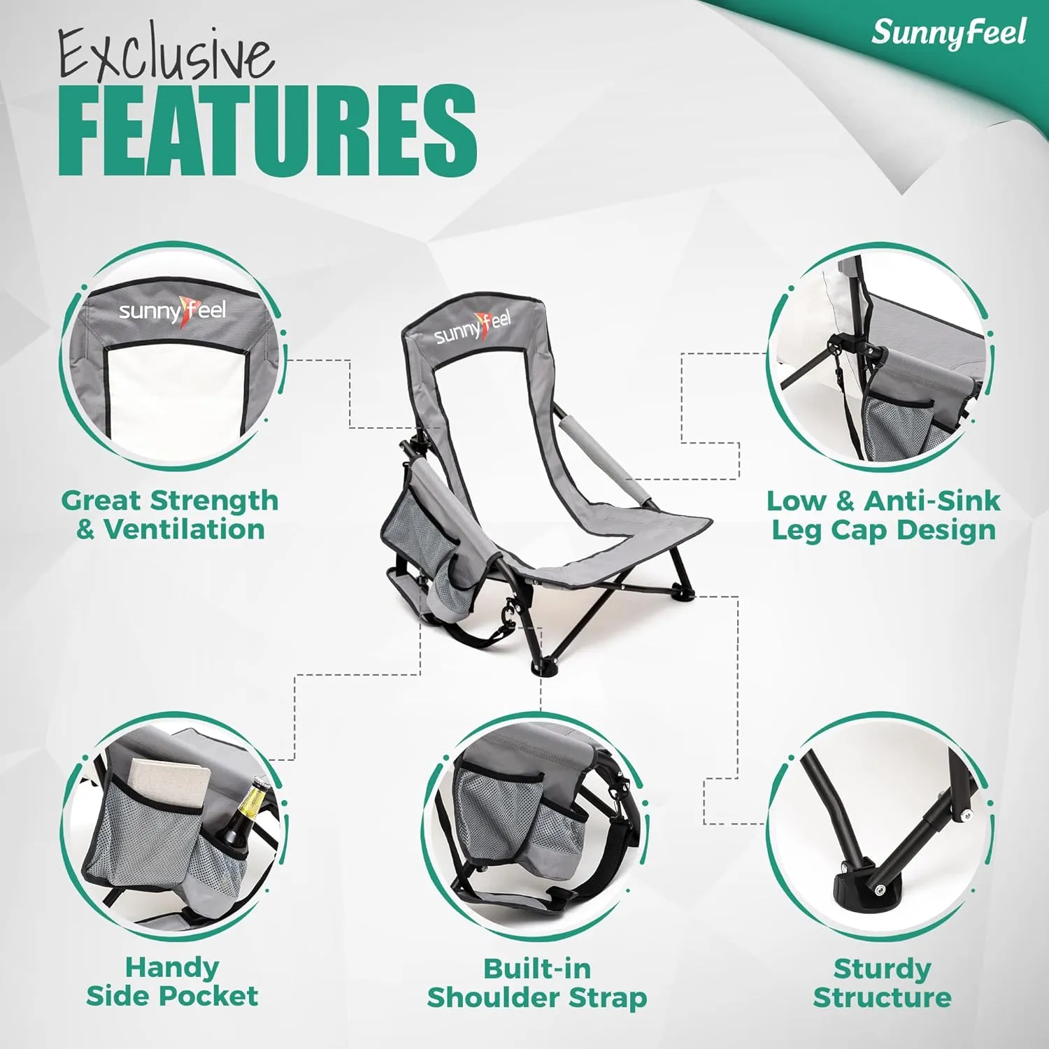 SUNNYFEEL Low Folding Beach Chair for Adults, Portable Lightweight Sling Beach Camping Chairs with Cup Holder, Armrest,Foldable Camp Lawn Chair for Outdoor Sand Concert Travel Sport Events,300LBS