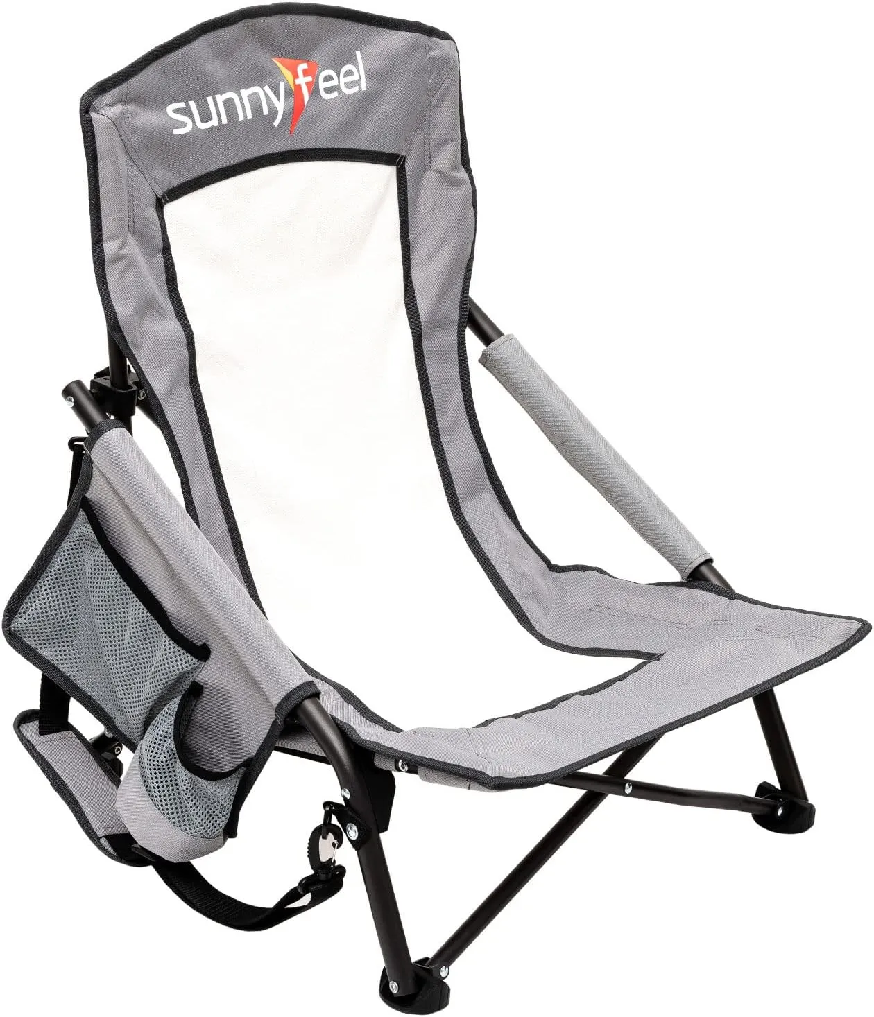 SUNNYFEEL Low Folding Beach Chair for Adults, Portable Lightweight Sling Beach Camping Chairs with Cup Holder, Armrest,Foldable Camp Lawn Chair for Outdoor Sand Concert Travel Sport Events,300LBS