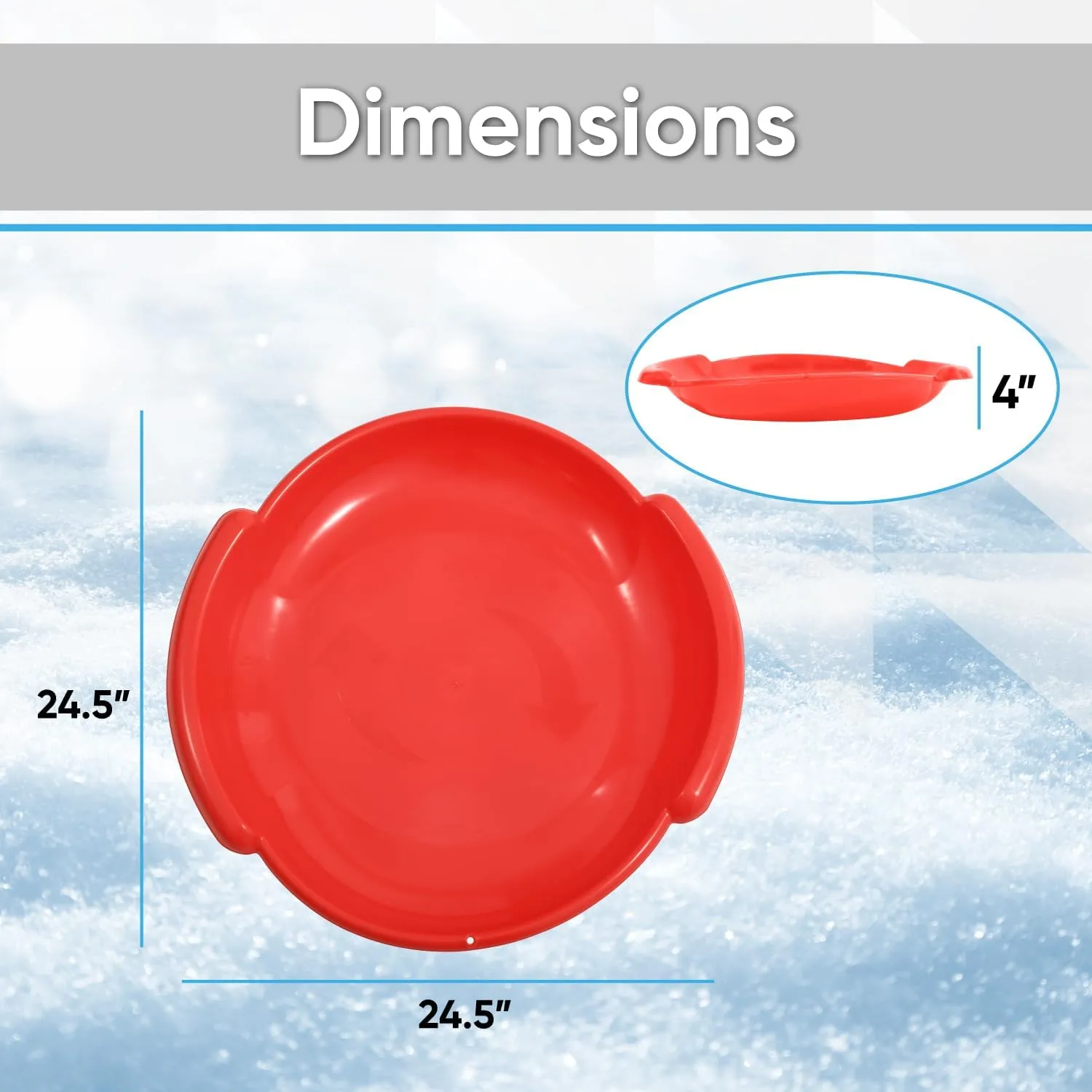 Superio Round Snow Saucer Sled- 24" Plastic Disc Sled for Kids and Adults- Heavy Duty Sled with Handles for Downhill Sledding, Winter Outdoor Sports