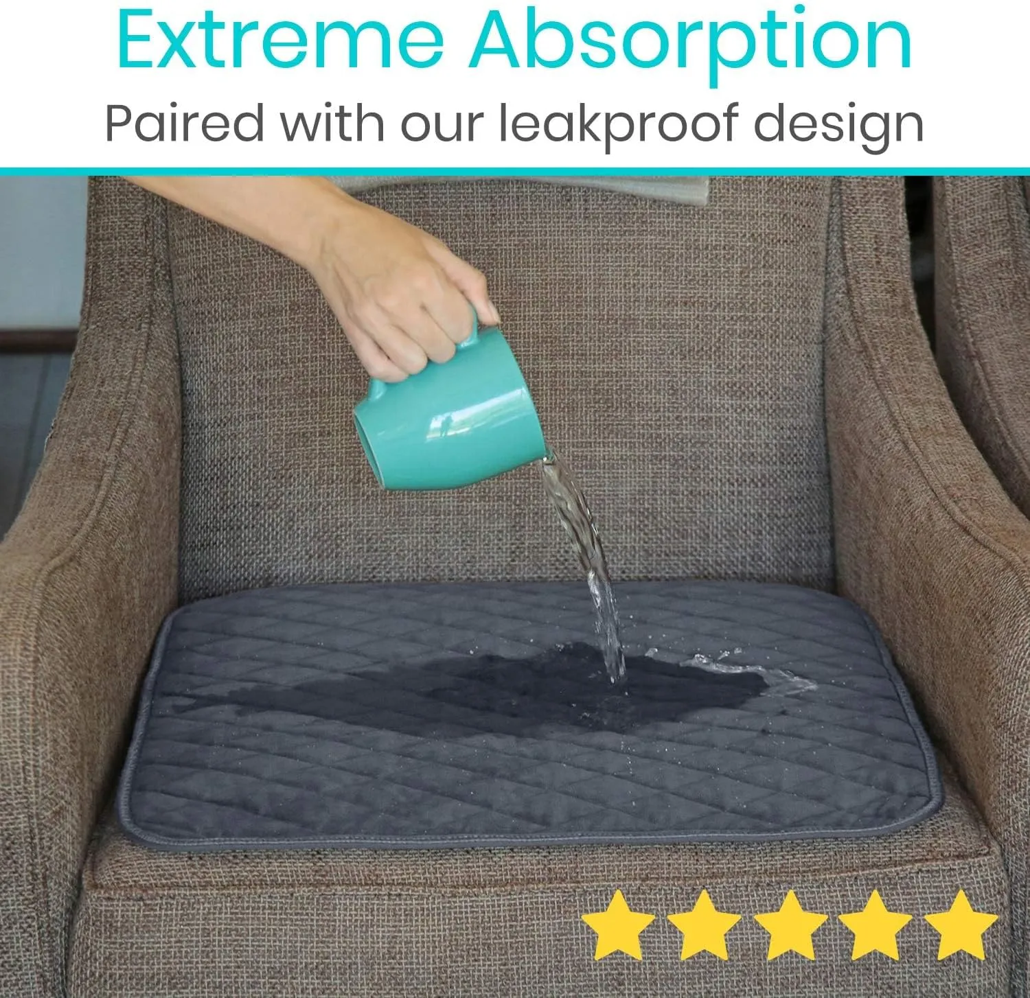 Sures Waterproof Chair Pads for Incontinence (22" x 21") - Washable, Waterproof Seat Protector - Chair Protector Seat Cover - Absorbent Incontinence Pad for Bed, Seat, Car Wheelchair & Recliner (Gray)