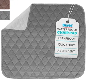 Sures Waterproof Chair Pads for Incontinence (22" x 21") - Washable, Waterproof Seat Protector - Chair Protector Seat Cover - Absorbent Incontinence Pad for Bed, Seat, Car Wheelchair & Recliner (Gray)