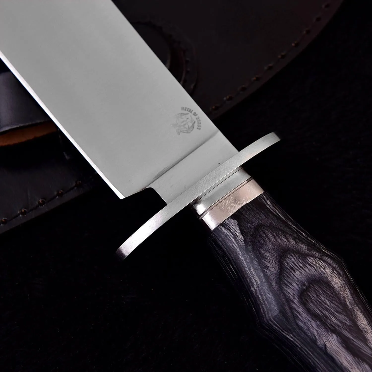 Survival Hunting Knife with Sheath, Handmade 15-inch Full Tang D2 Fixed Blade Tactical Bowie Knife for Camping, Outdoor, Bushcraft, Father's Day Gifts with Solid Engineered Wood Handle (Grey)