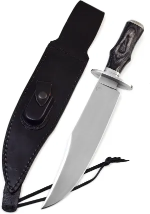 Survival Hunting Knife with Sheath, Handmade 15-inch Full Tang D2 Fixed Blade Tactical Bowie Knife for Camping, Outdoor, Bushcraft, Father's Day Gifts with Solid Engineered Wood Handle (Grey)