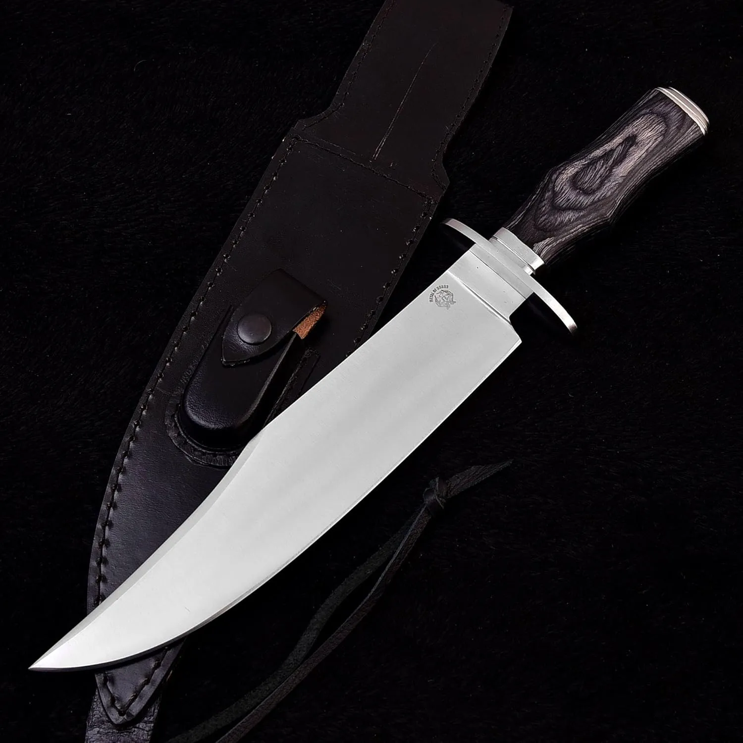 Survival Hunting Knife with Sheath, Handmade 15-inch Full Tang D2 Fixed Blade Tactical Bowie Knife for Camping, Outdoor, Bushcraft, Father's Day Gifts with Solid Engineered Wood Handle (Grey)