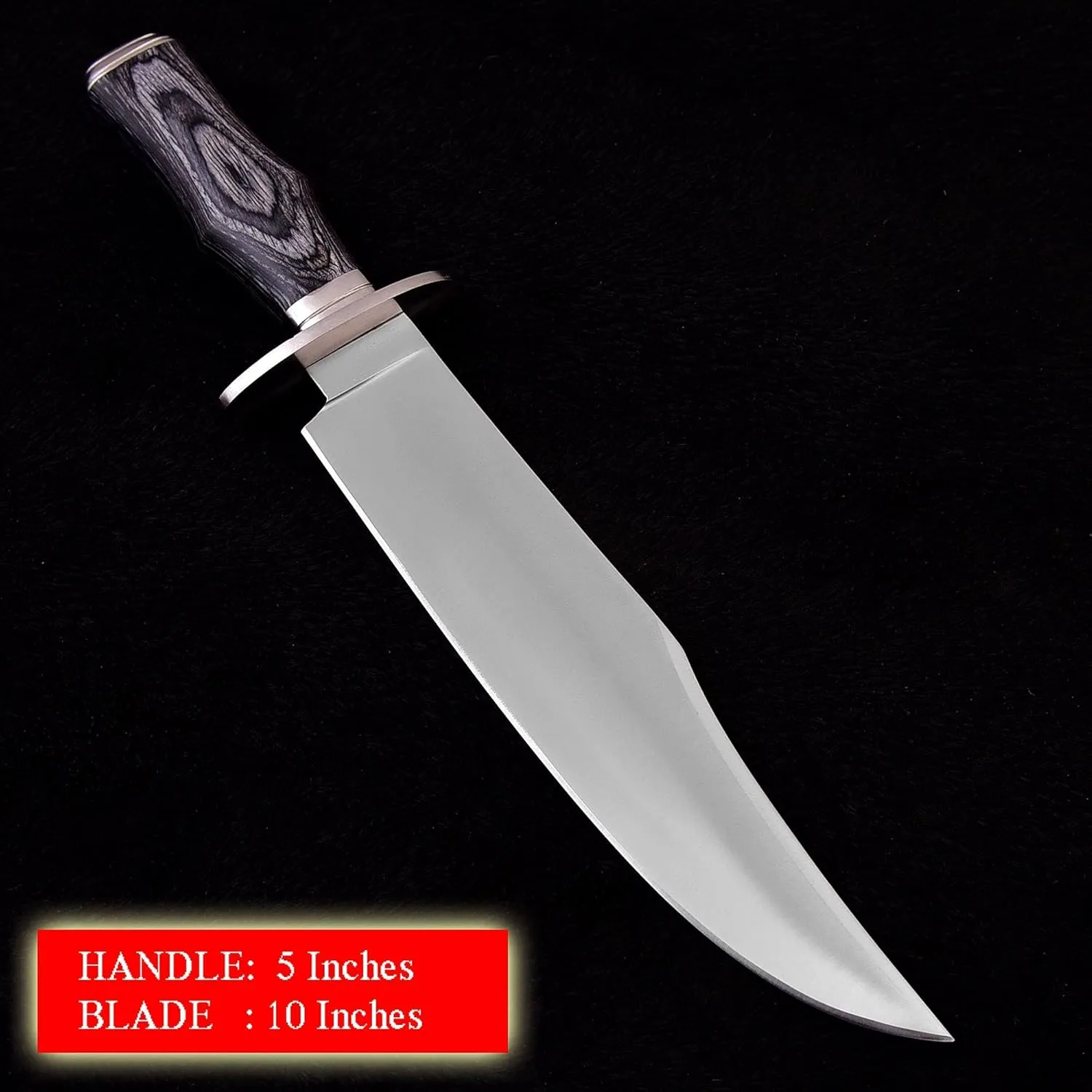 Survival Hunting Knife with Sheath, Handmade 15-inch Full Tang D2 Fixed Blade Tactical Bowie Knife for Camping, Outdoor, Bushcraft, Father's Day Gifts with Solid Engineered Wood Handle (Grey)