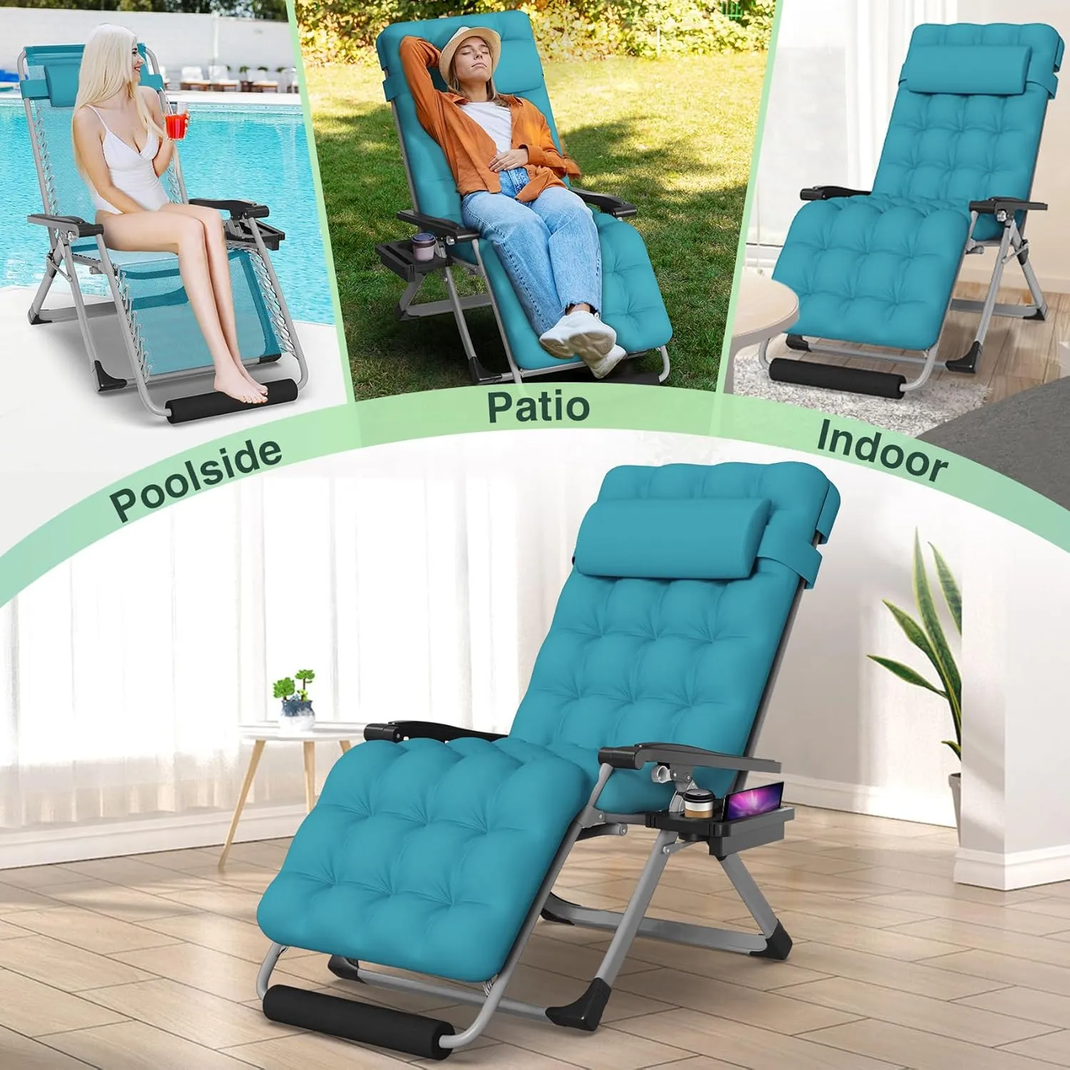 Suteck Oversized Zero Gravity Chair,29In XL Lounge Chair w/Removable Cushion&Headrest, Folding Patio Chair w/Upgraded Lock and Footrest, Reclining Patio Chairs Recliner for Indoor Outdoor