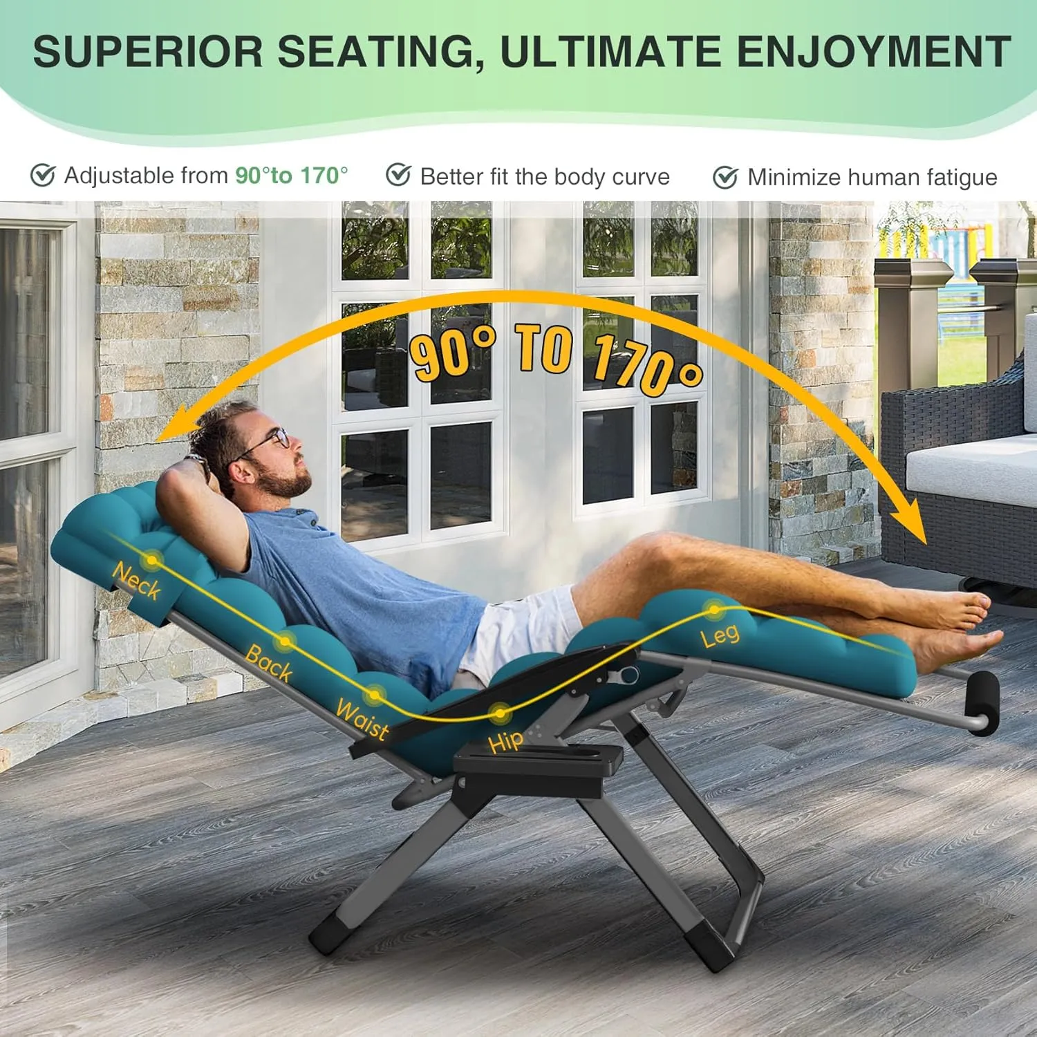 Suteck Oversized Zero Gravity Chair,29In XL Lounge Chair w/Removable Cushion&Headrest, Folding Patio Chair w/Upgraded Lock and Footrest, Reclining Patio Chairs Recliner for Indoor Outdoor