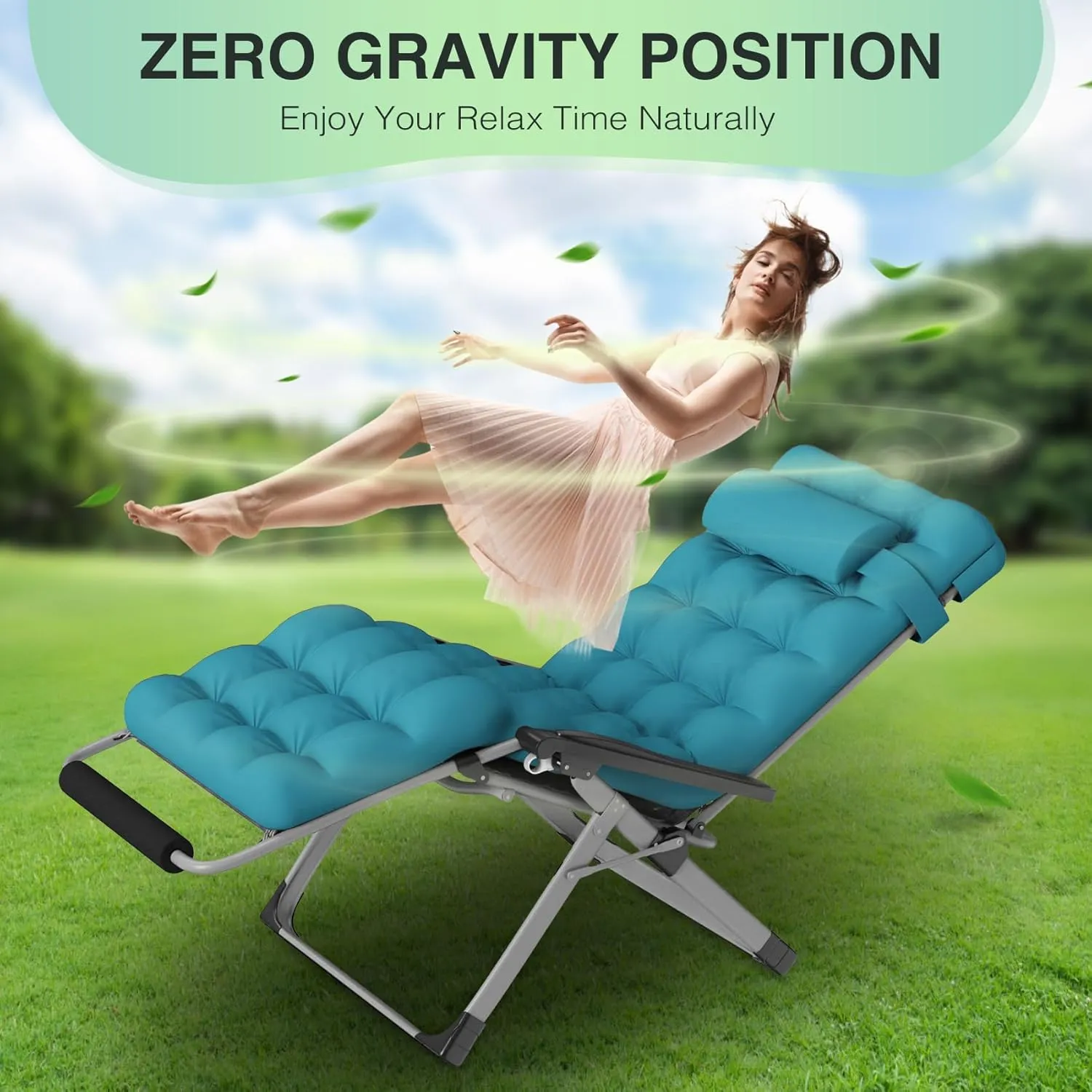 Suteck Oversized Zero Gravity Chair,29In XL Lounge Chair w/Removable Cushion&Headrest, Folding Patio Chair w/Upgraded Lock and Footrest, Reclining Patio Chairs Recliner for Indoor Outdoor