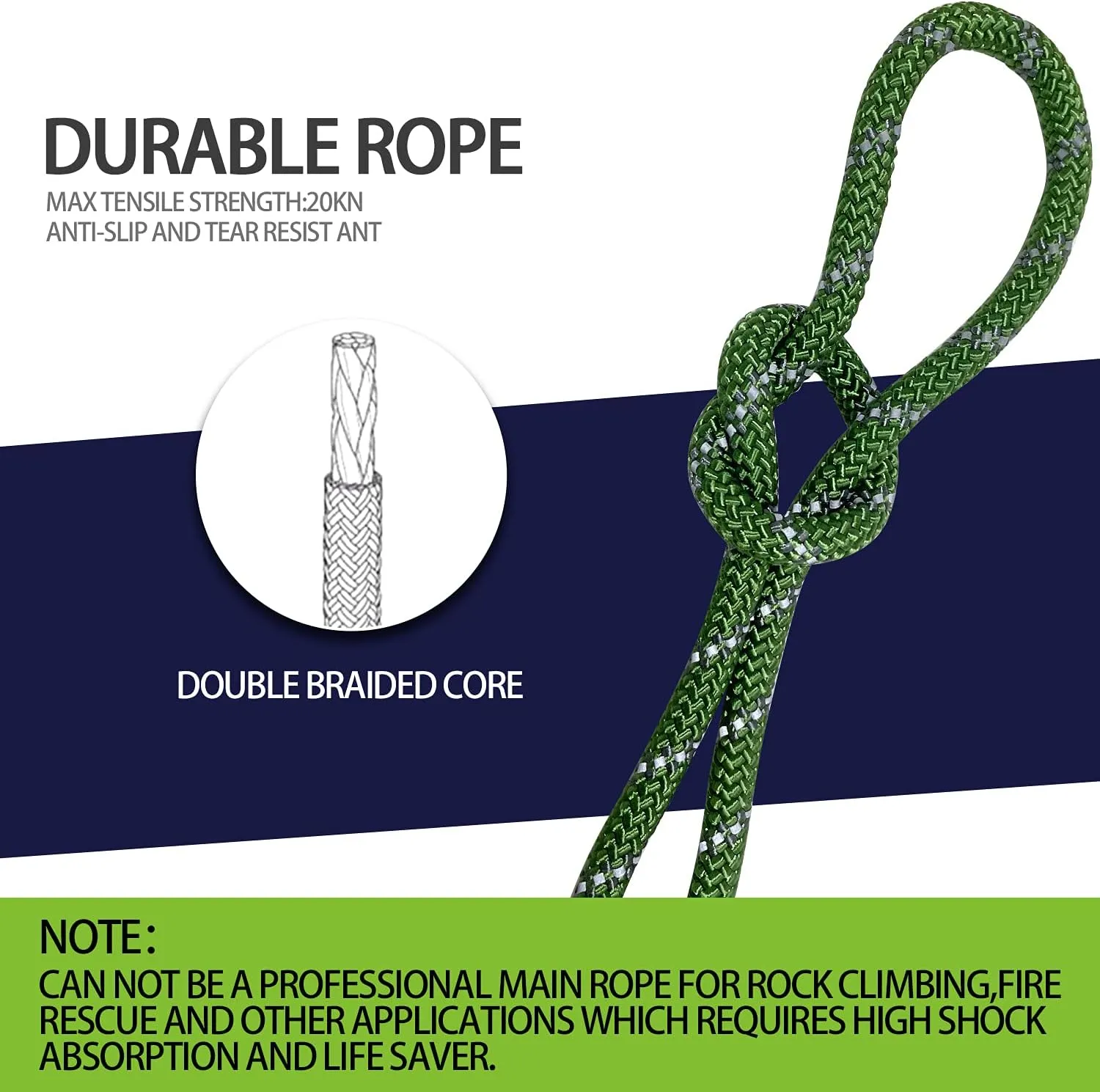 Sutekus 5/16" Accessory Cord Rope High Strength Utility Paracord 8mm Reflective Paracord Hiking Fishing Packaging 130FT (Green)