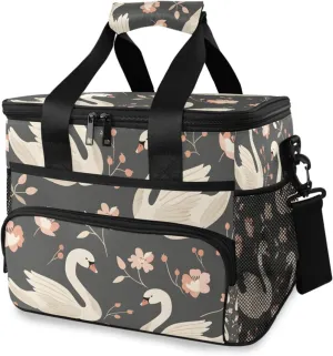 Swan Flowers Farm Cooler Bag Insulated Cooler Soft Sided Cooler 24 Can Portable Picnic Bag Large Leakproof Lunch Bag Box for Beach Grocery Camping Travel Car Men Women