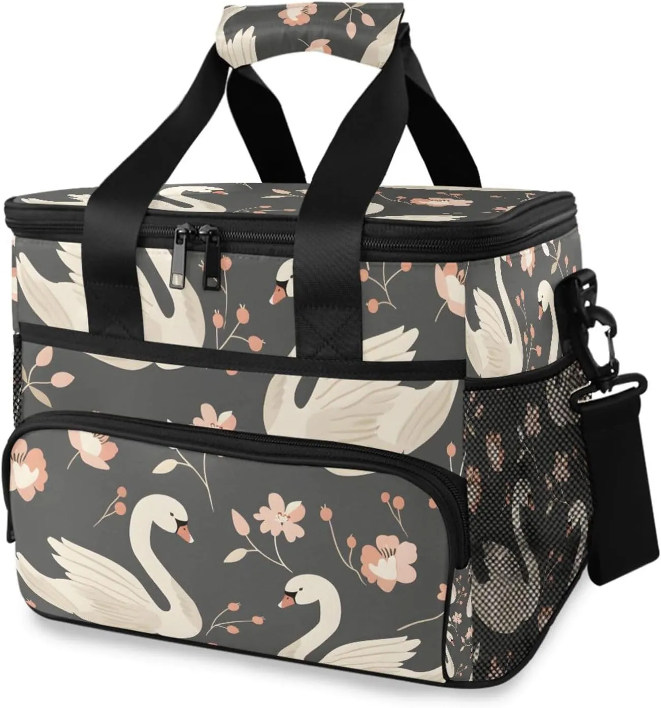 Swan Flowers Farm Cooler Bag Insulated Cooler Soft Sided Cooler 24 Can Portable Picnic Bag Large Leakproof Lunch Bag Box for Beach Grocery Camping Travel Car Men Women