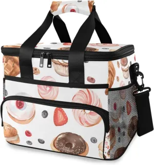 Sweet Bakery White Cooler Bag Insulated Cooler Soft Sided Cooler 24 Can Portable Picnic Bag Large Leakproof Lunch Bag Box for Beach Grocery Camping Travel Car Men Women