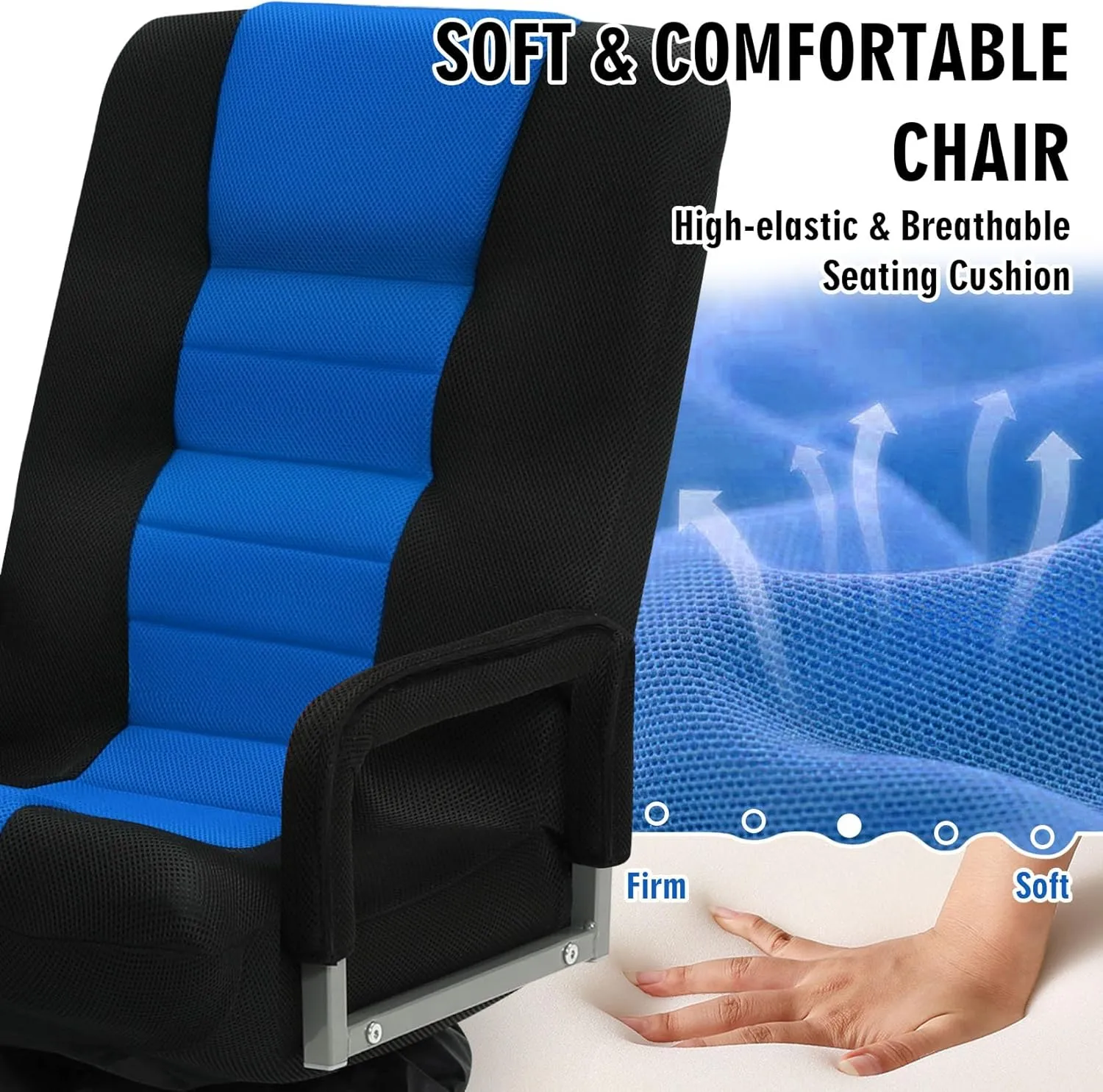 Swivel Floor Gaming Chair w/Armrests, Folding Video Reclining Sofa w/6 Adjustable Position, Padded Backrest & Cushion, Lazy Lounger Couch for E-Sports, Reading, Relaxing, Watching TV, Blue