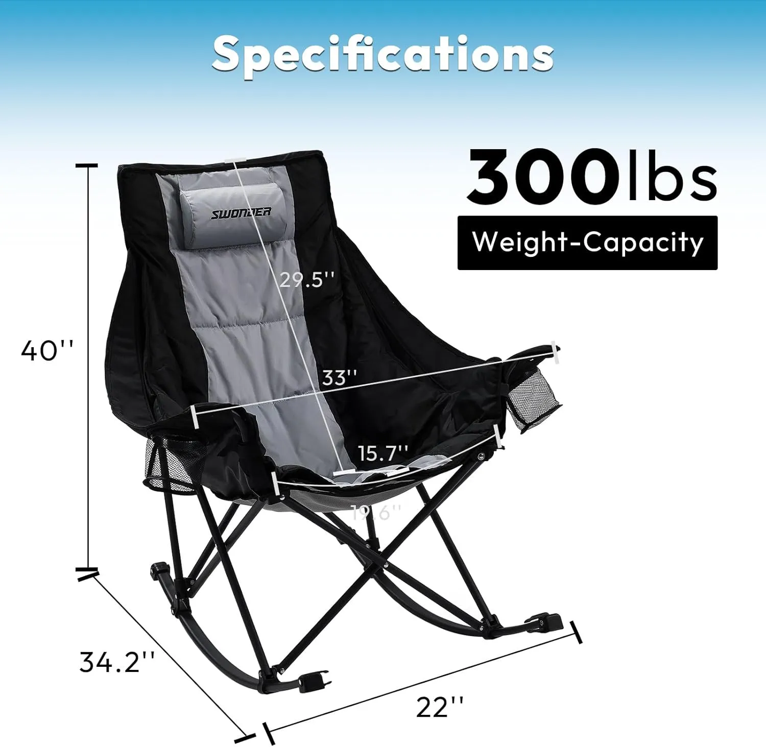 Swonder Oversized Rocking Camping Chair with Innovative 2-in-1 Removable Seat Cushion for All Seasons, Fully Padded Folding Outdoor Chair with Headrest and Carry Bag