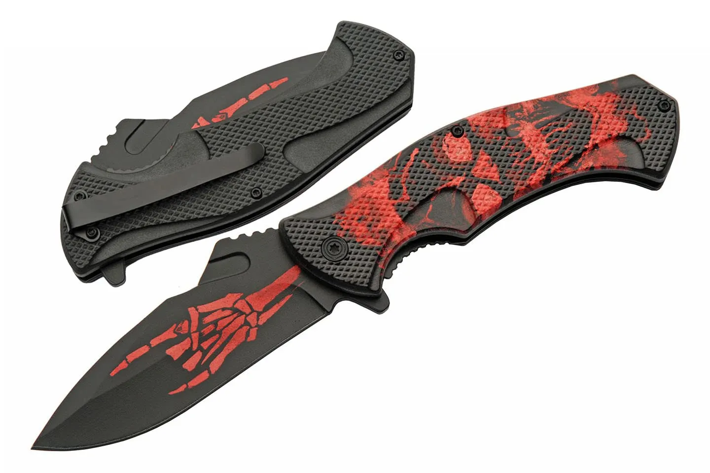 SZCO Supplies 300591-RD Red Skull Assisted Open Folding Knife with Pocket Clip, 8.75" Length