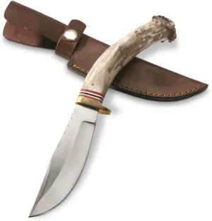 Szco Supplies Inc 10.5” Stag Handle Upsweep Outdoor Hunting Knife with Leather Sheath, Brown,SS-7030