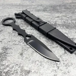 Tactical EDC Knife, Fixed Blade with Sheath and Pocket Clip, Drop Point Blade, 6.5" Camp Knife, Hunting Survival Knives, Hiking Tools, Gifts for Men Women, Black, Stainless Steel, 440C Steel