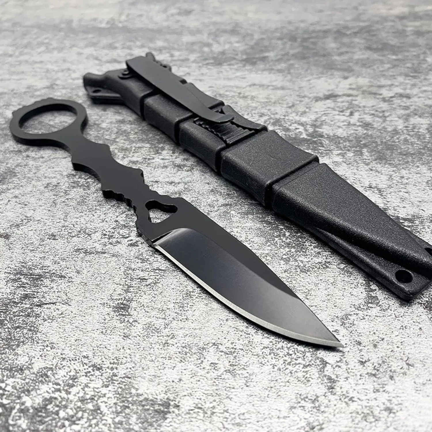 Tactical EDC Knife, Fixed Blade with Sheath and Pocket Clip, Drop Point Blade, 6.5" Camp Knife, Hunting Survival Knives, Hiking Tools, Gifts for Men Women, Black, Stainless Steel, 440C Steel