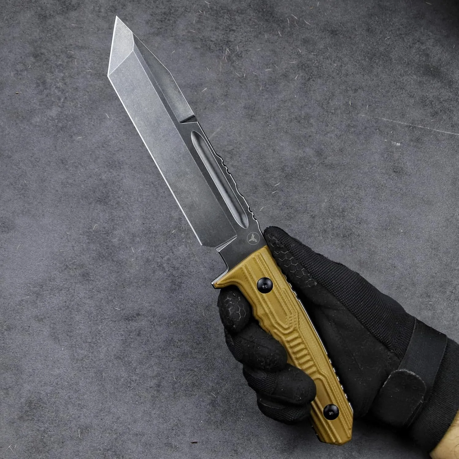 Tactical Fixed Blade Knife, 11.8 inch, Full Tang Tanto Blade with G10 Handle and Kydex Sheath (Khaki handle black blade)