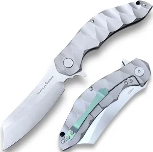 TACTICAL GEARZ Custom Titanium Pocket Folding Knife, Solid Tc4 Titanium Handle, CPM-D2 Steel DAO Blade, Includes Sheath (Zeus)