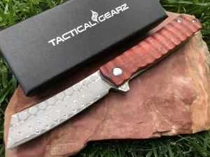 TACTICAL GEARZ Damascus Pocket Knife for EDC, Rosewood Handle, Damascus Straight Blade w/67 Layers & a VG10 Core (Rogue XS)