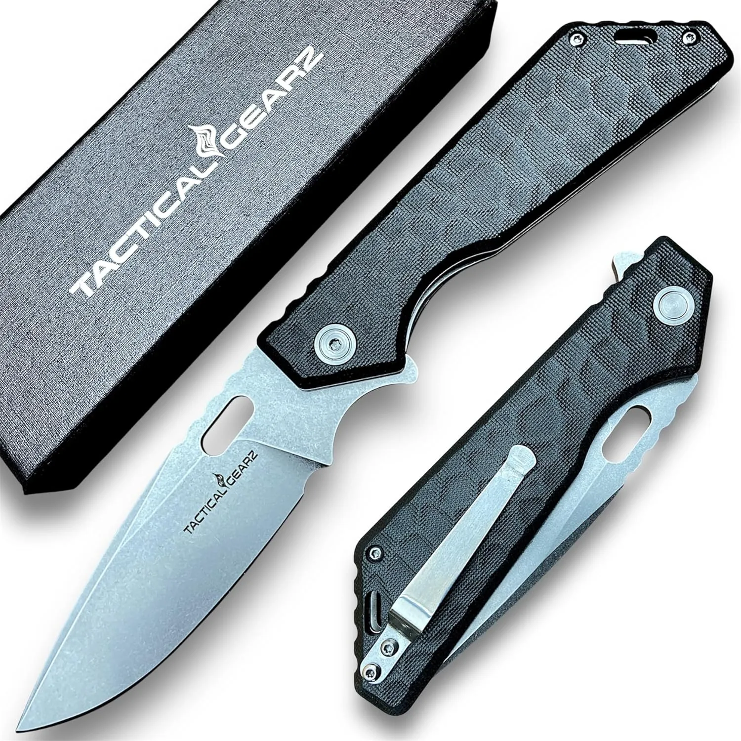 TACTICAL GEARZ Pocket Folding Knife for EDC, G10 Handle, Stonewashed D2 Steel Blade (Kink Blk)