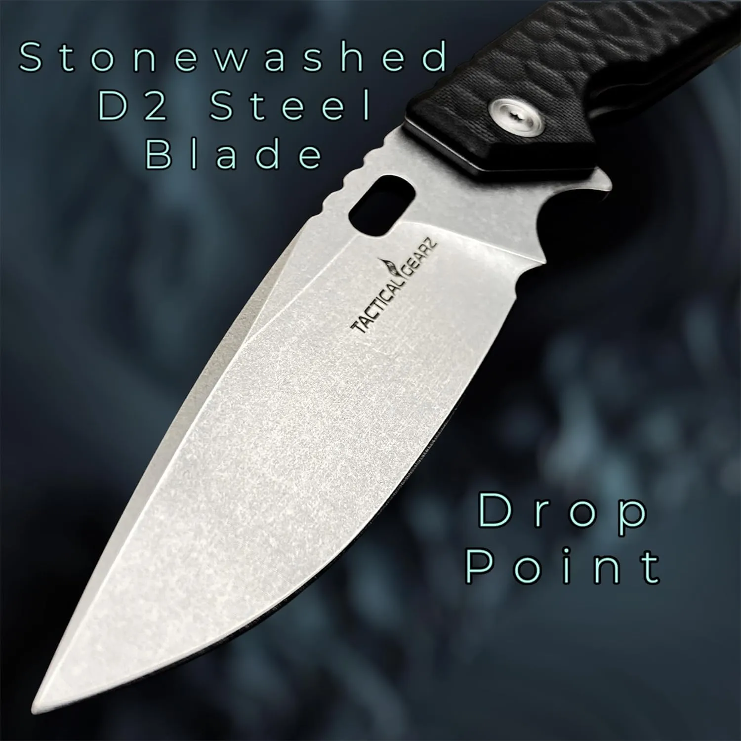 TACTICAL GEARZ Pocket Folding Knife for EDC, G10 Handle, Stonewashed D2 Steel Blade (Kink Blk)