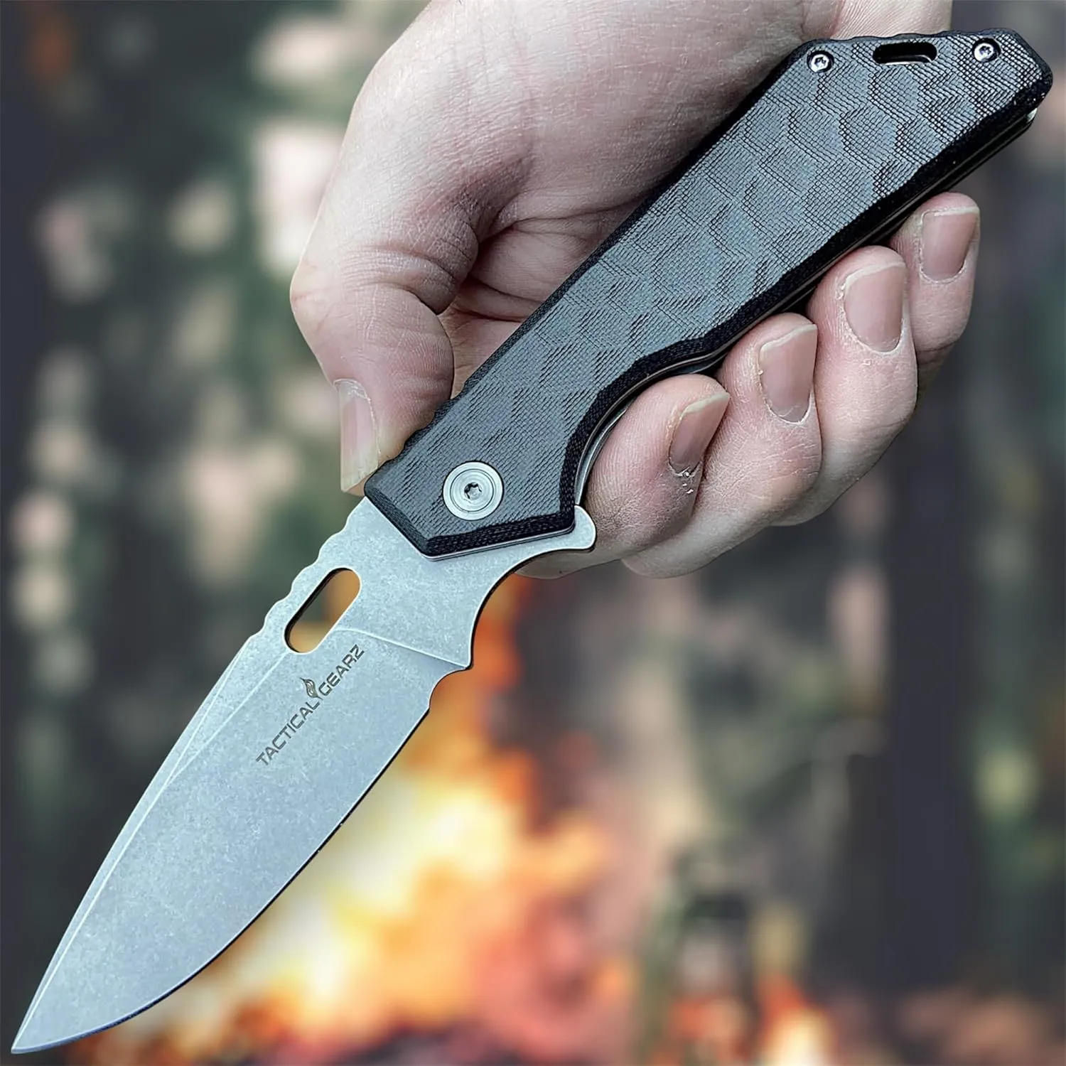 TACTICAL GEARZ Pocket Folding Knife for EDC, G10 Handle, Stonewashed D2 Steel Blade (Kink Blk)