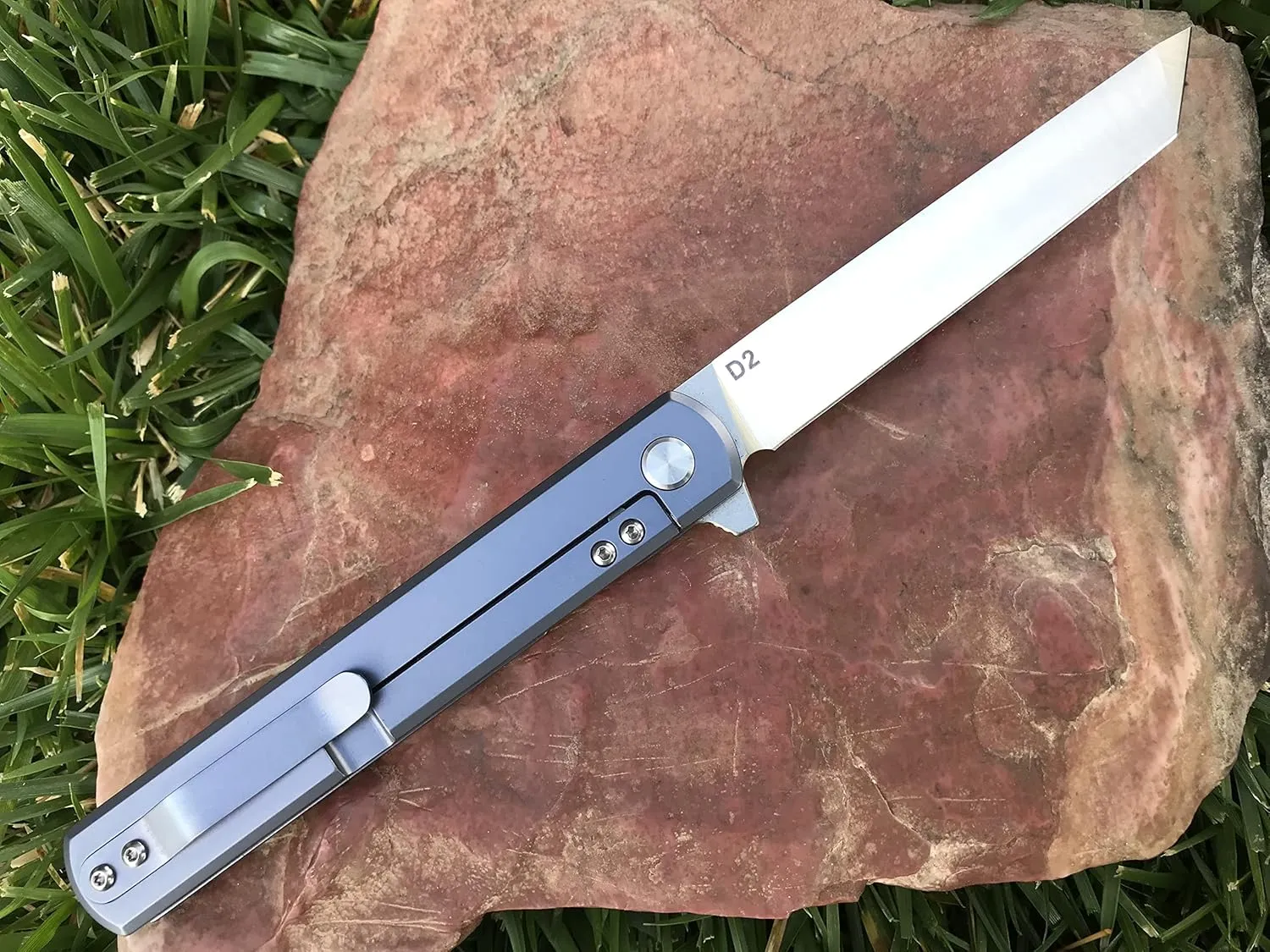 TACTICAL GEARZ Pocket Folding Knife w/Titanium Handle for EDC, D2 Steel Tanto Blade (Tatsu Standard Blue)