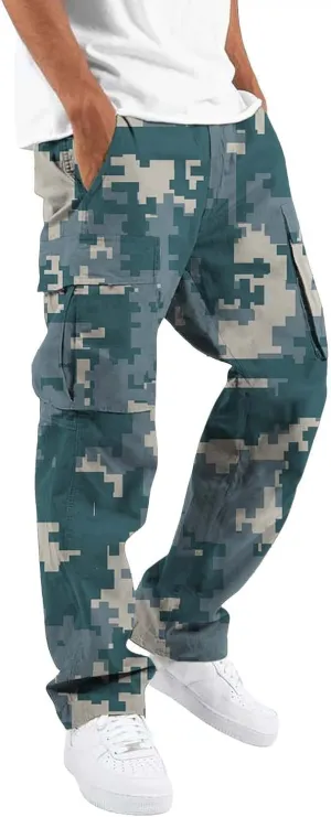 Tactical Pants for Men Sports Hat Multi Woven Pocket Foot Rope Solid Pants Street Cargo Active Waterproof Hiking Trousers