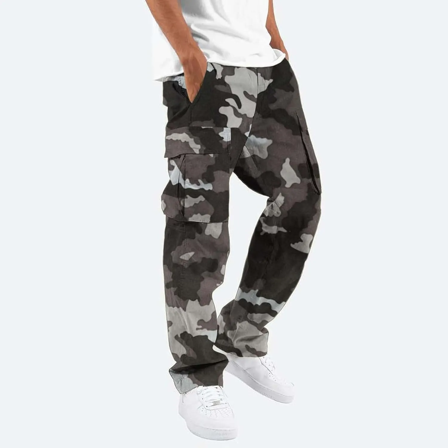 Tactical Pants for Men Sports Hat Multi Woven Pocket Foot Rope Solid Pants Street Cargo Active Waterproof Hiking Trousers