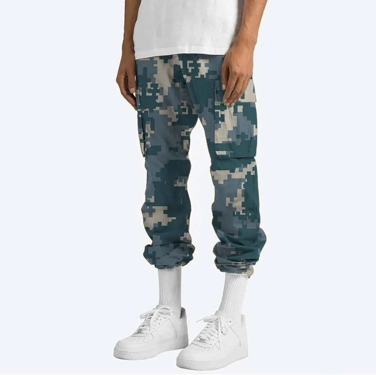 Tactical Pants for Men Sports Hat Multi Woven Pocket Foot Rope Solid Pants Street Cargo Active Waterproof Hiking Trousers