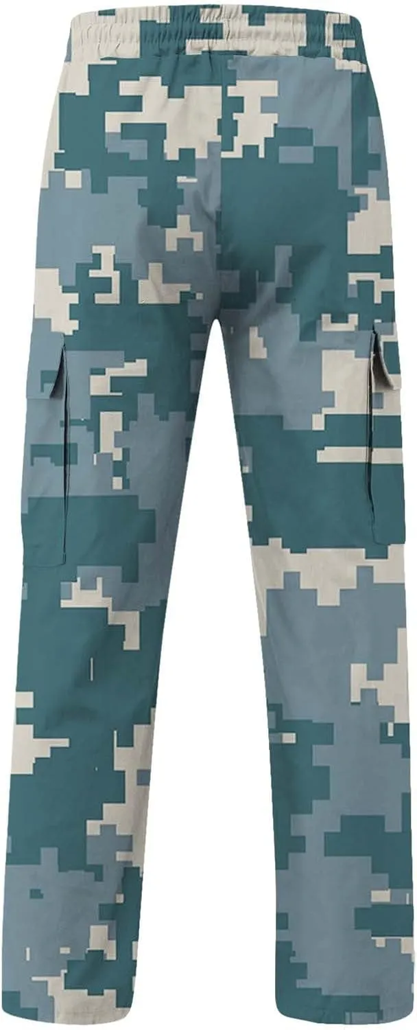 Tactical Pants for Men Sports Hat Multi Woven Pocket Foot Rope Solid Pants Street Cargo Active Waterproof Hiking Trousers
