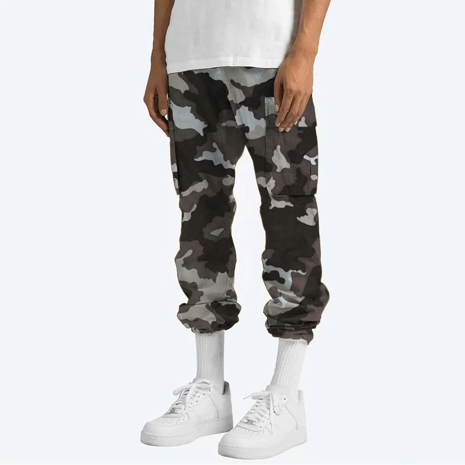 Tactical Pants for Men Sports Hat Multi Woven Pocket Foot Rope Solid Pants Street Cargo Active Waterproof Hiking Trousers