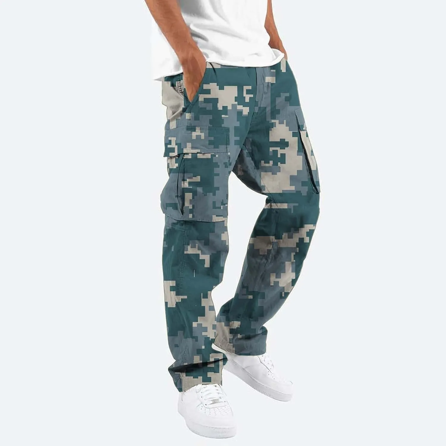 Tactical Pants for Men Sports Hat Multi Woven Pocket Foot Rope Solid Pants Street Cargo Active Waterproof Hiking Trousers