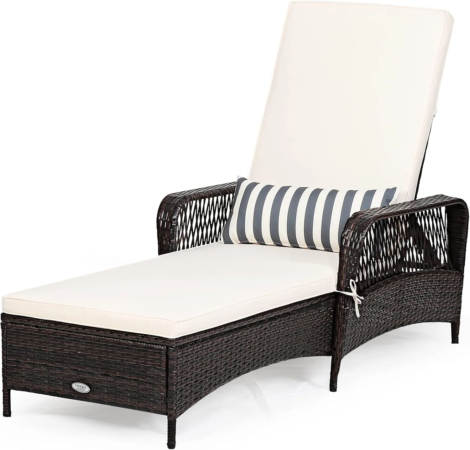 Tangkula 2 Pieces Patio Wicker Chaise Lounge Chair, Outdoor Rattan Reclining Chaise w/ 6-Gear Adjustable Backrest, Thick Padded Cushion & Removable Lumbar Pillow, Ideal for Lawn, Beach, Balcony