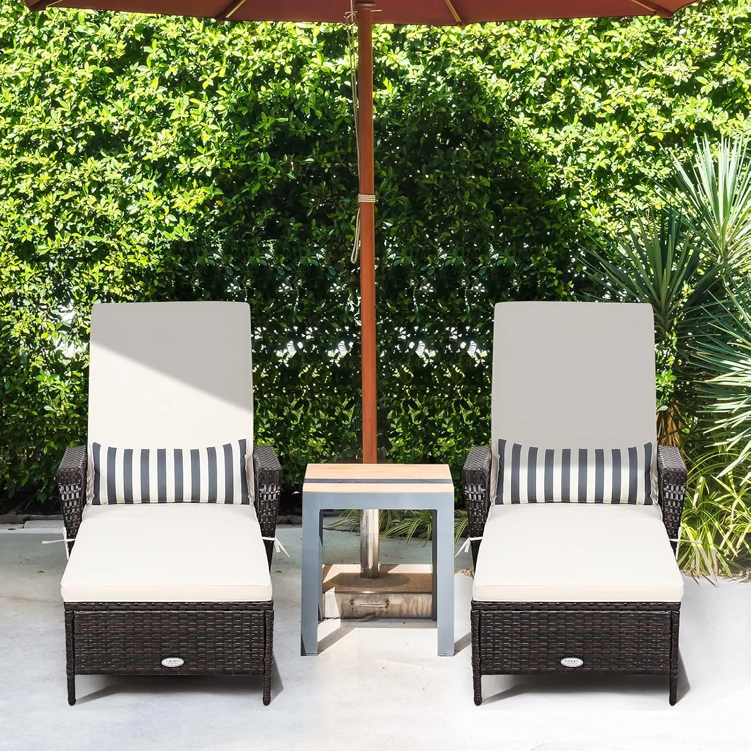 Tangkula 2 Pieces Patio Wicker Chaise Lounge Chair, Outdoor Rattan Reclining Chaise w/ 6-Gear Adjustable Backrest, Thick Padded Cushion & Removable Lumbar Pillow, Ideal for Lawn, Beach, Balcony