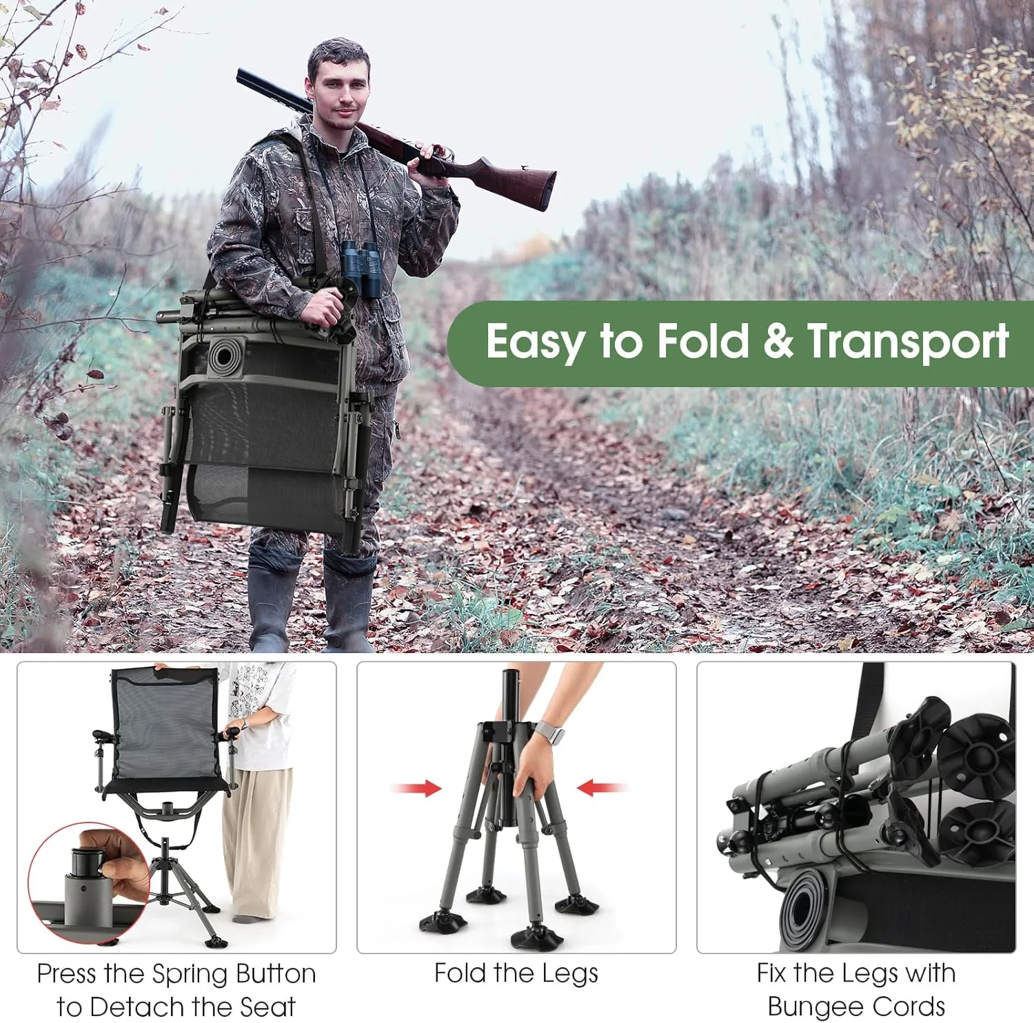 Tangkula Hunting Chair, 360 Degree Silent Swivel Blind Chair with 4 Adjustable Legs, Foot Pads & Armrests, Portable Folding Hunting Chairs for Blinds, Fishing, Camping