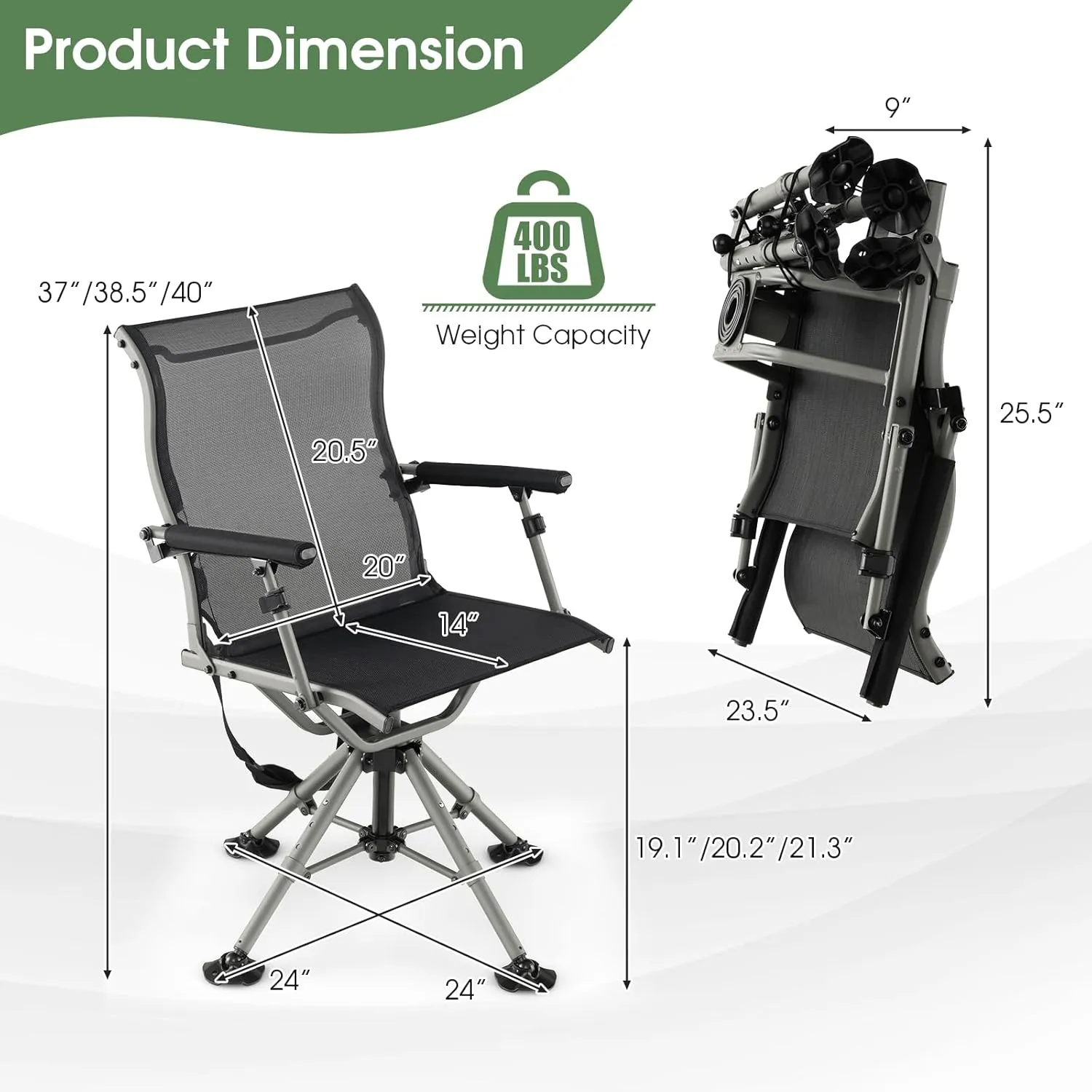 Tangkula Hunting Chair, 360 Degree Silent Swivel Blind Chair with 4 Adjustable Legs, Foot Pads & Armrests, Portable Folding Hunting Chairs for Blinds, Fishing, Camping
